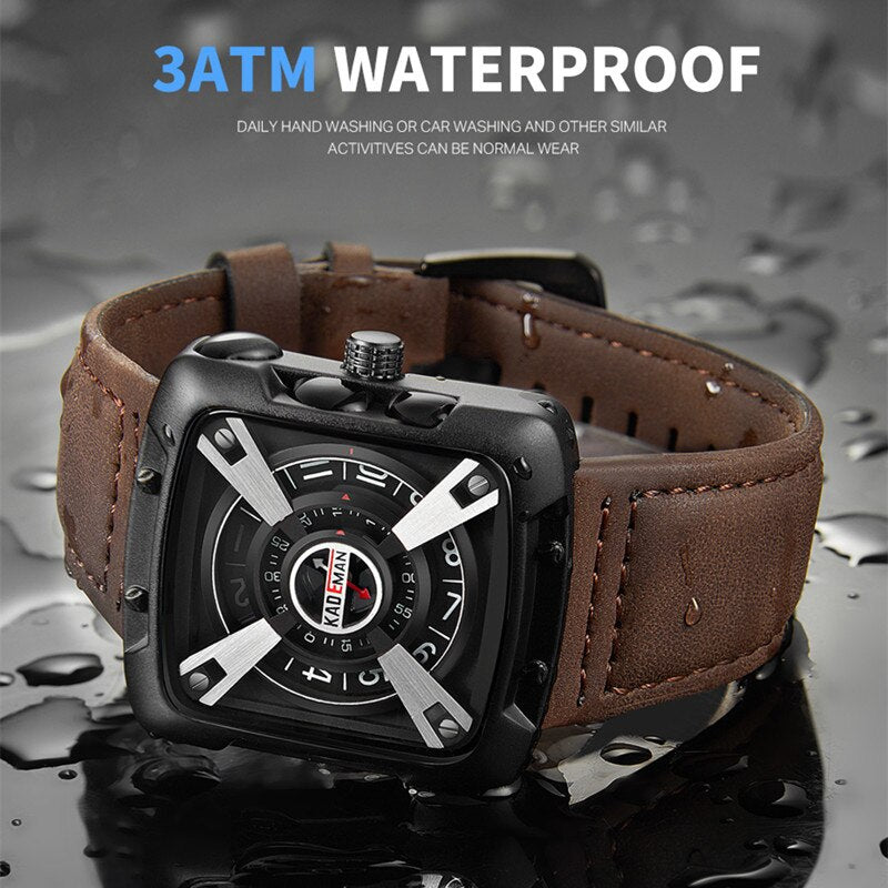 KADEMAN Top Brand Luxury Men Watches Waterproof Sport Square Leather Strap Quartz Watch Casual Wristwatch Male Relogio Masculino