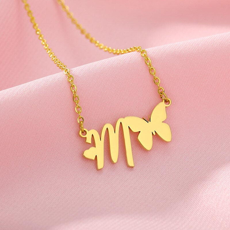 Butterfly Initial Necklace For Women Stainless Steel Gold Chain A-Z Letter Necklace Pendant Bijoux Femme 2020 Boho Jewelry Gift
