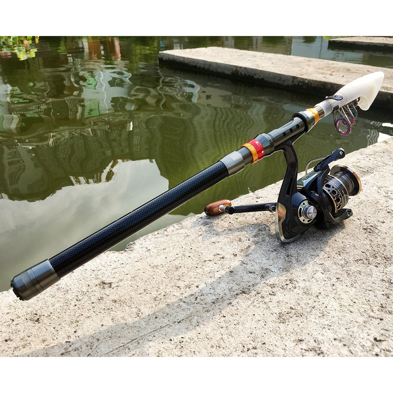 Carbon Fiber Spinning Fishing Rod and 13BB Fishing Reel Combo Telescopic Fishing Pole Spinning Reel Kit