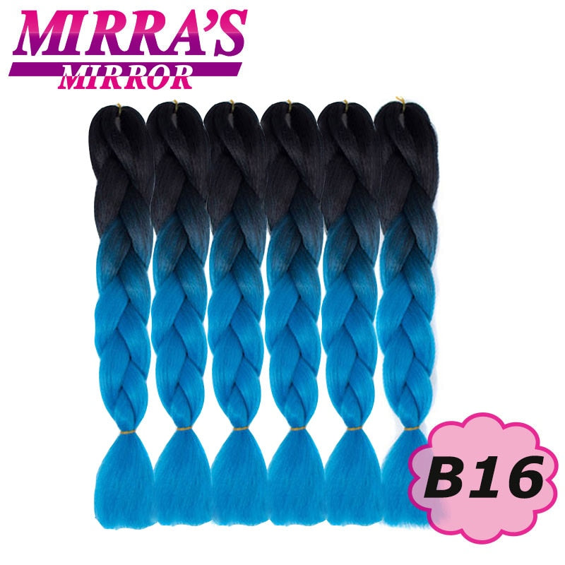 Trenzas Jumbo de 24 pulgadas, cabello sintético para caja trenzada, extensiones de cabello trenzado Ombre, tres tonos, negro, marrón, azul, rosa, espejo de Mirra