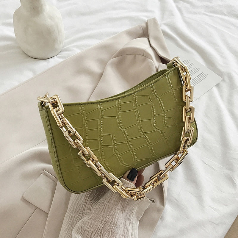 2022 Fashion Chain Shoulder Bag Luxury Handbags And Purses Designer Armpit Bags For Women Solid Stone Pattern Lady Hand Bag