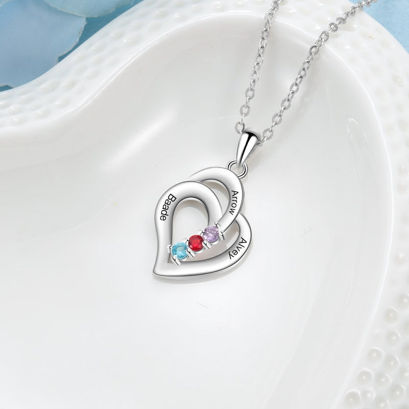 JewelOra Personalized Name Necklace with 3 Birthstones Engravable Jewelry Customized Pendant Necklaces for Women Gifts for Mom