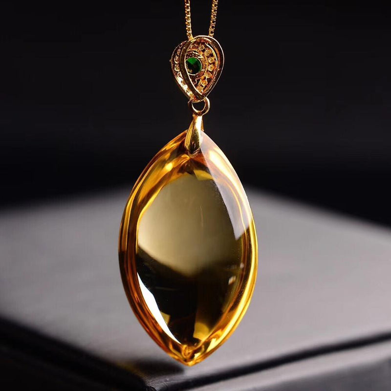 Natural Yellow Citrine Quartz Water Drop Pendant 38x15mm Women Rare Wealthy Gold Citrine Stone Fashion Bead Necklace AAAAA