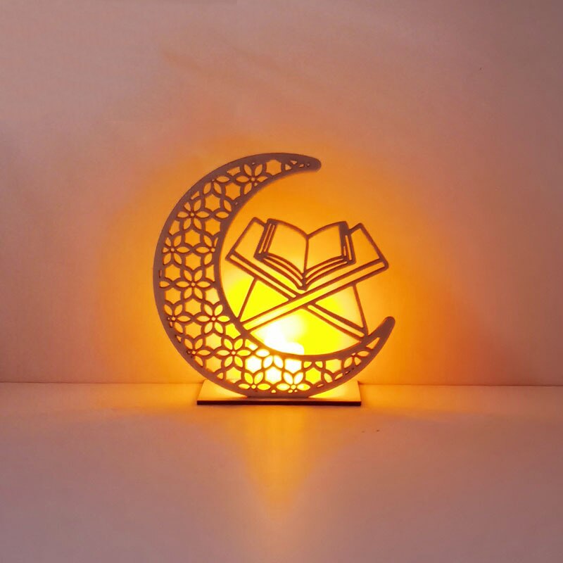 LED Eid Mubarak Holz DIY Craft Ornament Anhänger Islam Muslim Party Home Decoration Ramadan Kareem Event Party Supplies