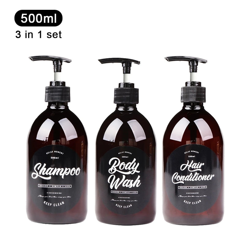 3 in 1 Set Bathroom Soap Dispenser 500ml Shampoo Body Wash Hair Conditioner Bottle Plastic Storage Bottle Press Pump Sub Bottle