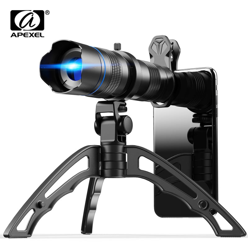 APEXEL HD Metal 20-40x Zoom Teleskop Teleobjektiv Monokulares Telefon Kameraobjektiv + Ministativ für Samsung iPhone alle Smartphones