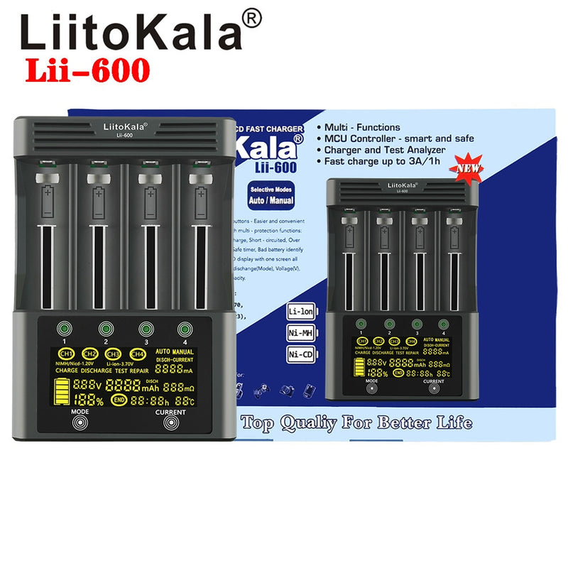 LiitoKala Lii-PD2 Lii-PD4 Lii-S8 Lii-500 Lii-600 Lii-PL2 Akkuladegerät für 18650 26650 21700 AA AAA 3,7 V Lithium-NiMH-Akku