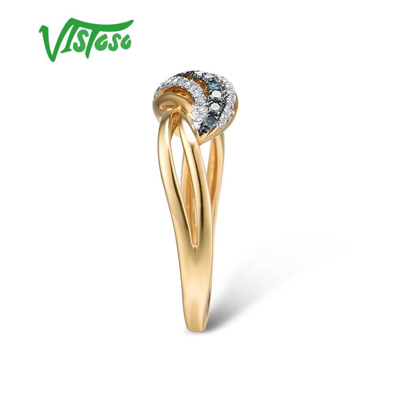 VISTOSO genuino 14K 585 oro amarillo brillante elegante anillo de diamante azul para mujer compromiso de lujo aniversario señora joyería fina