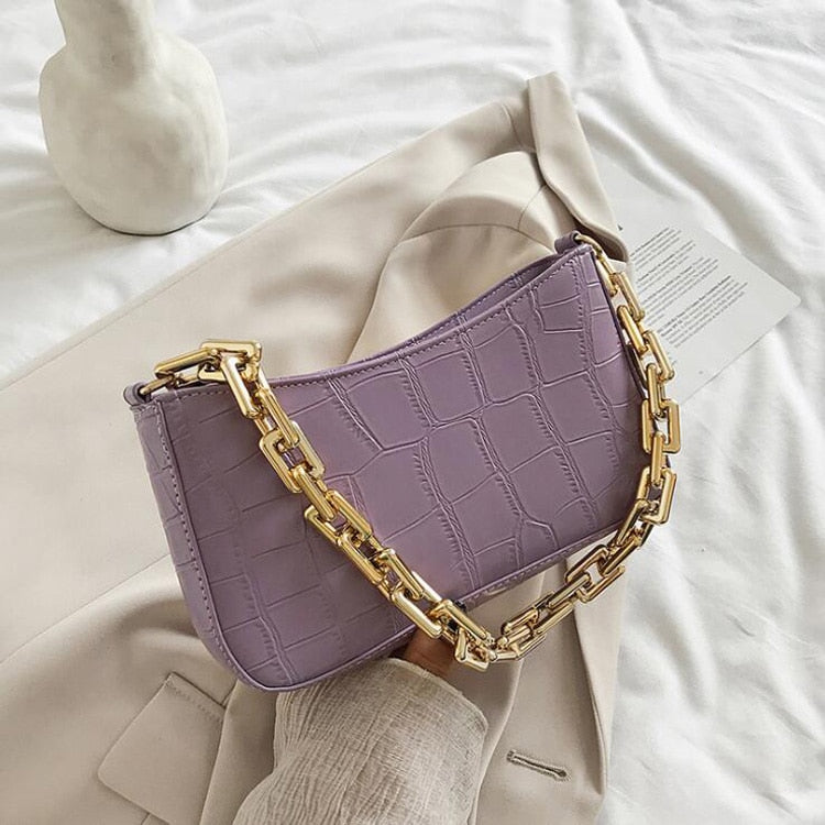 2022 Fashion Chain Shoulder Bag Luxury Handbags And Purses Designer Armpit Bags For Women Solid Stone Pattern Lady Hand Bag