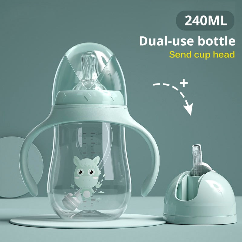 Babyflaschen Trinkbecher Babyflasche Breitkaliber Multifunktional Trinkmilch Trinkwasser Flasche mit doppeltem Verwendungszweck BPA-frei
