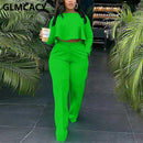 Women Two Piece Casual Suits Long Sleeve Dip Hem Crop Top Shirt &amp; Loose Pants Set