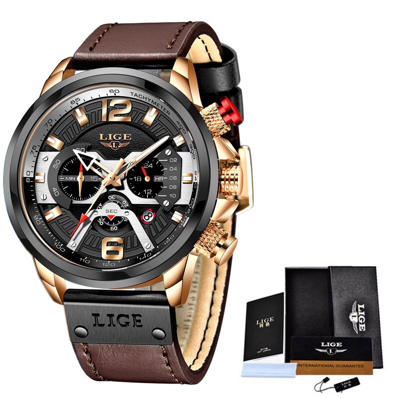 2022 LIGE Men Watches Top Brand Luxury Blue Leather Chronograph Sport Watch For Men Fashion Date Waterproof Clock Reloj Hombre