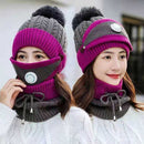 2020 New 3 Pieces Set Women's Knitted Hat Scarf Caps Neck Warmer Winter Hat For Ladies Girls Skullies Beanies Warm Fleece Caps