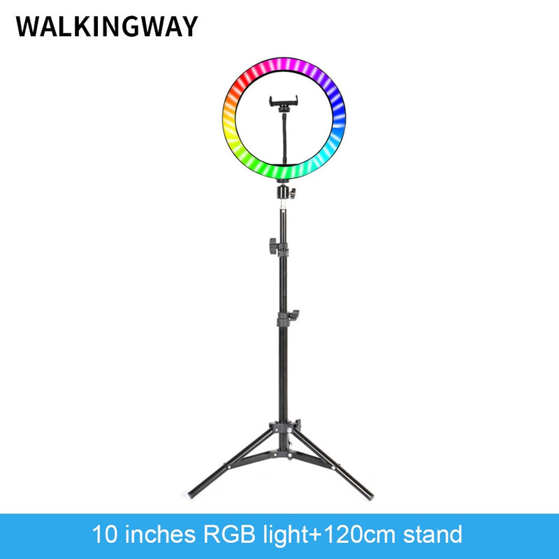 10&quot; LED ring light 26cm Photography Lighting Dimmable Selfie RGB lamp with tripod for makeup Youtube Tiktok phone camera video