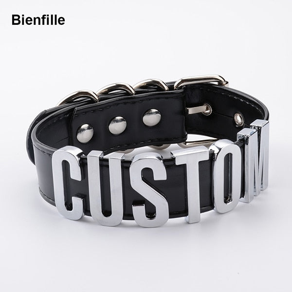 Romantisches Geschenk Customized Choker Collar Halskette PU Leder Custom Personalisierter Name Choker Cosplay Wählen Sie Buchstaben Halskette Frauen