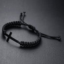Vnox Black Cross Charm Bracelet Braided Rope Chain Unisex Handmade Jewelry