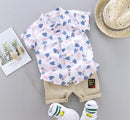 Summer Baby Boy Clothes Set Infant Cartoon Dinosaur Print Short Sleeve Shirt + Pants 1 2 3 4 Years Kid Toddler Boys Outfit