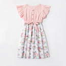 PatPat Mosaic Flutter-sleeve Pink Stitching White Floral Matching Midi Dresses