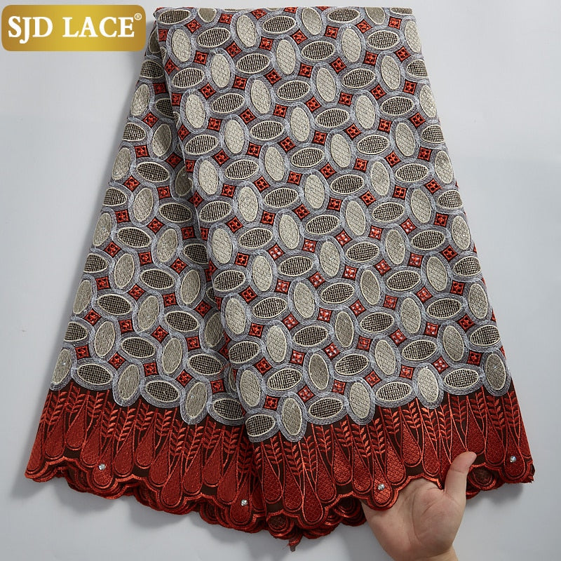 SJD LACE Hochwertige Schweizer Voile-Spitze 5 Yards afrikanischer Baumwoll-Spitzenstoff mit Loch im Dubai-Stil zum Nähen von nigerianischen Kleidungsstücken A2324