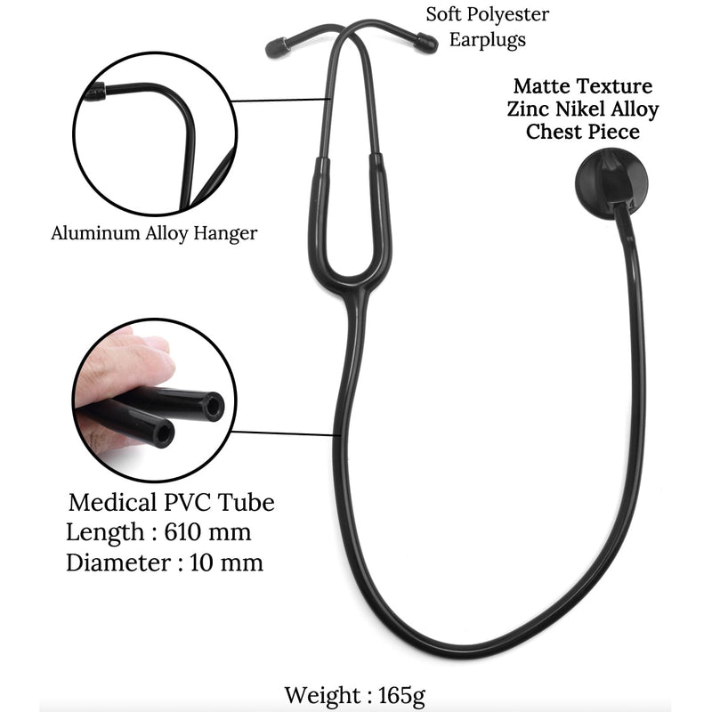 All Black Medical Cardiology Doctor Stethoscope Professional Medical Heart Stethoscope Nurse Student Medical Equipment Device