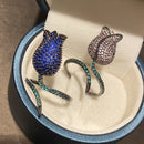 Bilincolor Fashion Trendy Cubic Zircon Royal Blue Flower Rose Adjustable Open Ring for Women