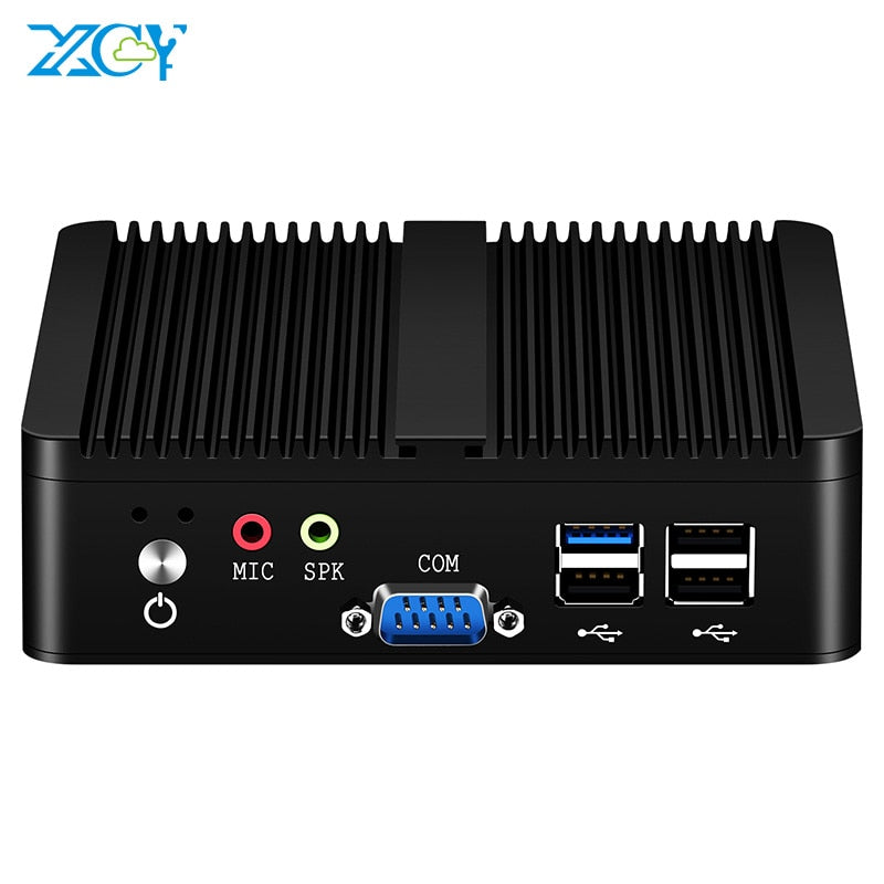 XCY Lüfterloser Mini-PC Intel Celeron J1900 Quad Cores Dual Ethernet RS232 Windows Linux HDMI VGA 4xUSB WiFi Industriecomputer