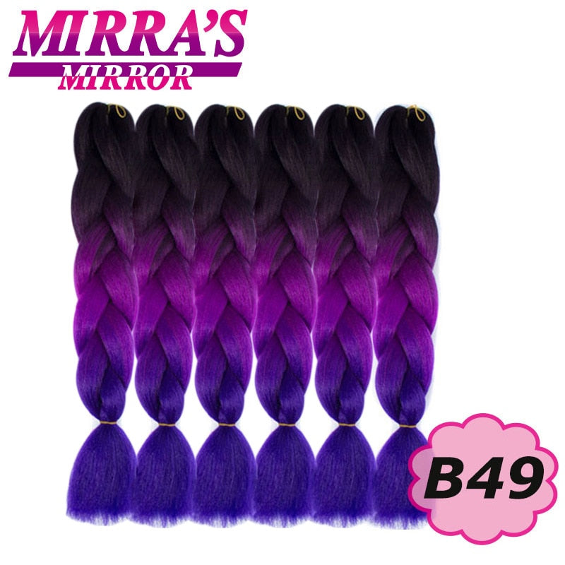 24inch Jumbo Braids Synthetic Hair For Box Braid Ombre Braiding Hair Extensions Three Tone Black Brown Blue Pink Mirra’s Mirror