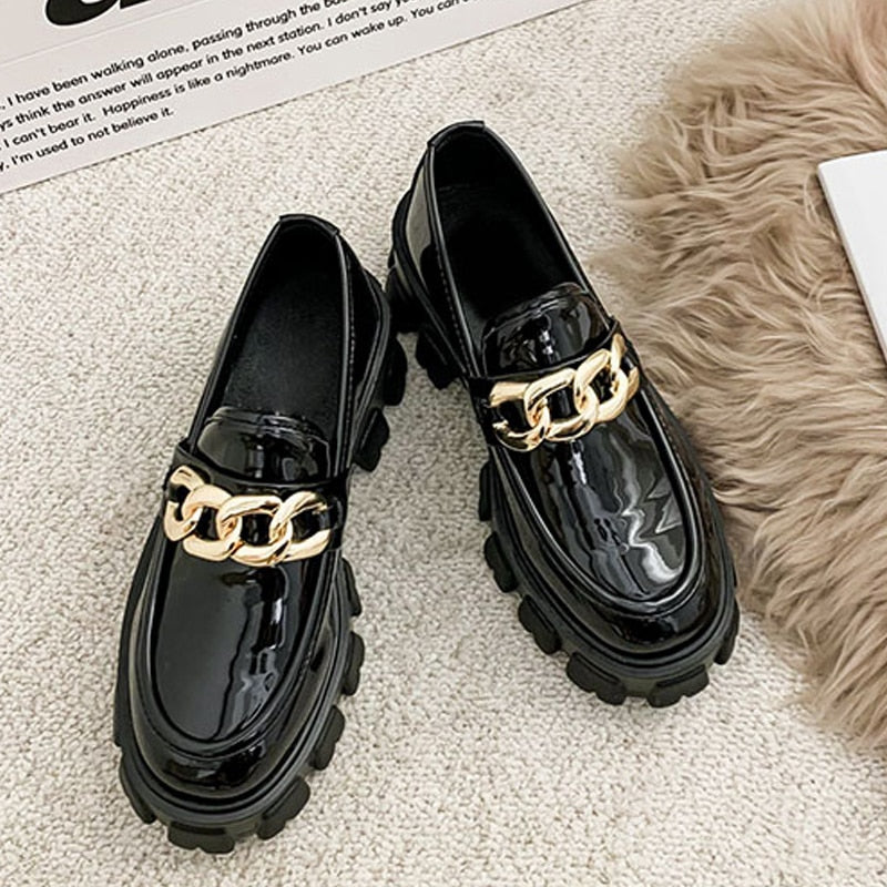 2022 Women Flats Lolita Mary Jane Shoes For Woman Spring Platform Ladies Loafers Vintage Soft Slip On Chain Oxford Shoes