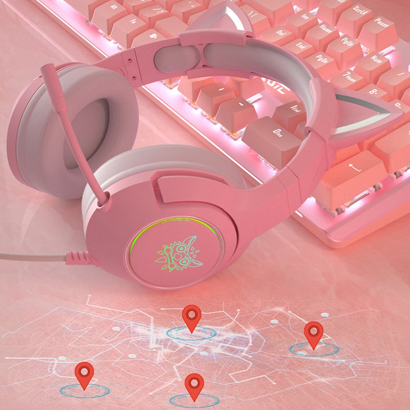 RGB Gaming 7.1 Stereo Headphones Pink Headset Removable Cat Ear Wired USB With Mic noise reduction For PS4/Xbox one cute Girl