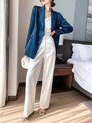 Blazer azul para mujer 2022 primavera otoño moda estilo coreano traje de satén de lujo chaqueta OL abrigo de trabajo ropa de abrigo femenina