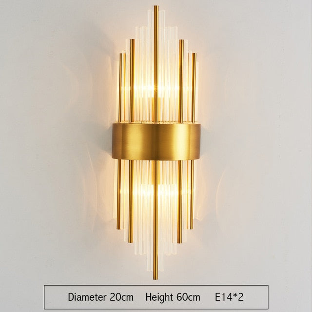 Envío rápido, luz de pared interior moderna de cristal dorado para dormitorio, mesita de noche, decoración de sala de estar, aplique LED, lámpara de baño