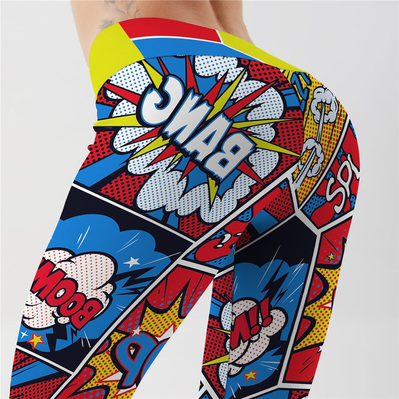 Qickitout Pants 2017 Damen Digitaldruck Leggings Cartoon Game Animation Splat Style Big Hip High Waist Pants Hose Fitness