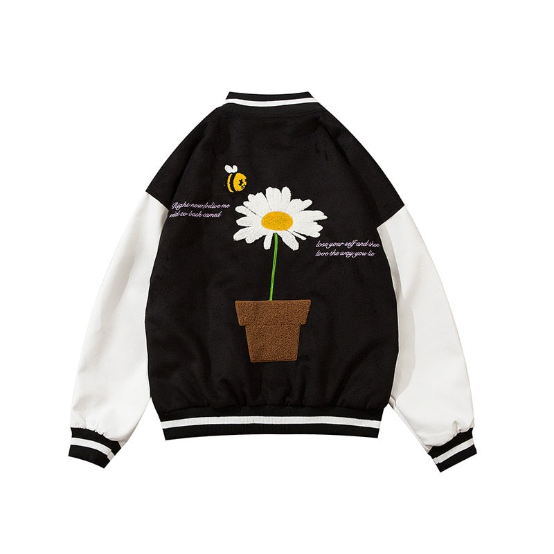 Suede Daisy Bee Towel Embroidery Baseball Jacket 2020 Autumn Harajuku Casual Streetwear Mens Hip Hop Fashion Loose Jackets Coats
