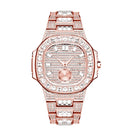 MISSFOX Luxury Men Watch Gold 18K Model Fully Paved Baguette Diamond Mens Watches Waterproof Calendar Male Clock Hours