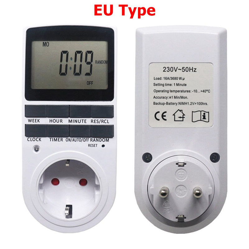 EU BR FR UK Plug-in Programmable Timer Switch Socket 230V 50Hz With Summer Time Random Function For Kitchen Timer Switch