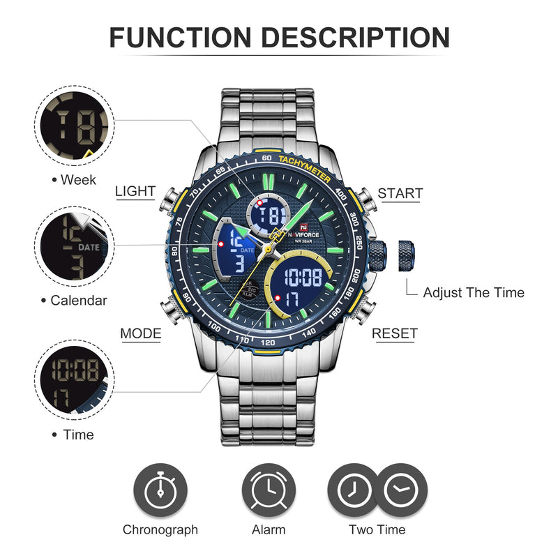 NAVIFORCE Fashion Herrenuhr Luxusmarke Sportuhr für Herren Chronograph Quarz Armbanduhr Militärische wasserdichte Stahlbanduhr