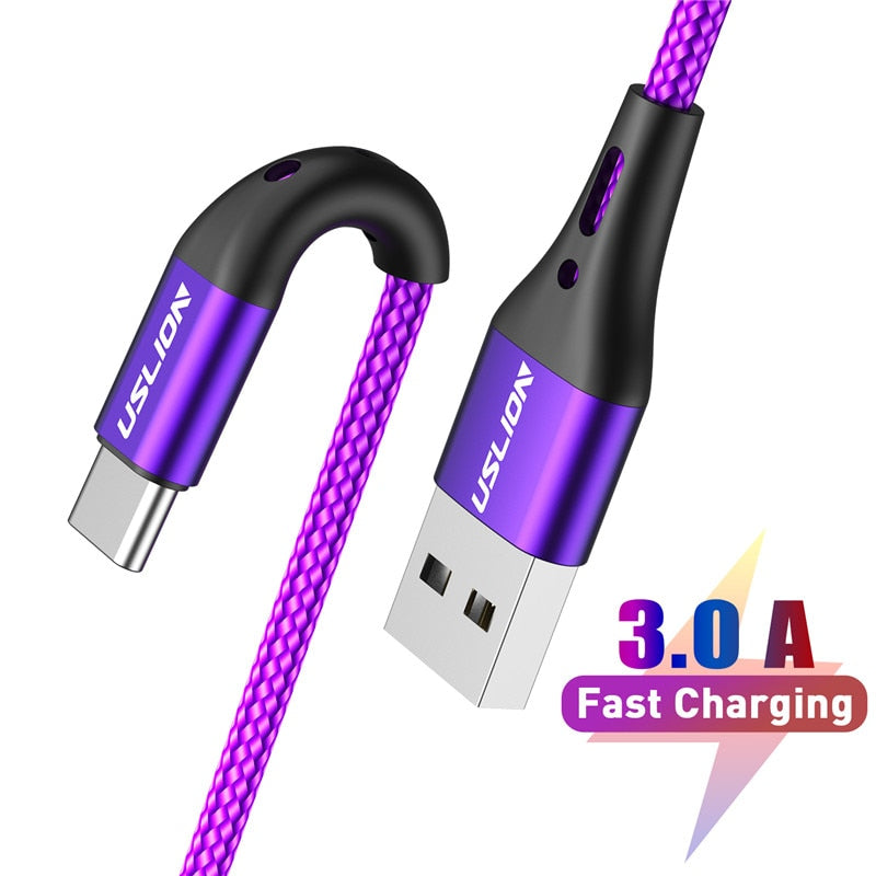 USLION 3A 3m USB Type C Cable For Xiaomi Redmi Note 10 Fast Phone Charging Wire USB C Cable For Huawei P40 Mate 30Type C Charger