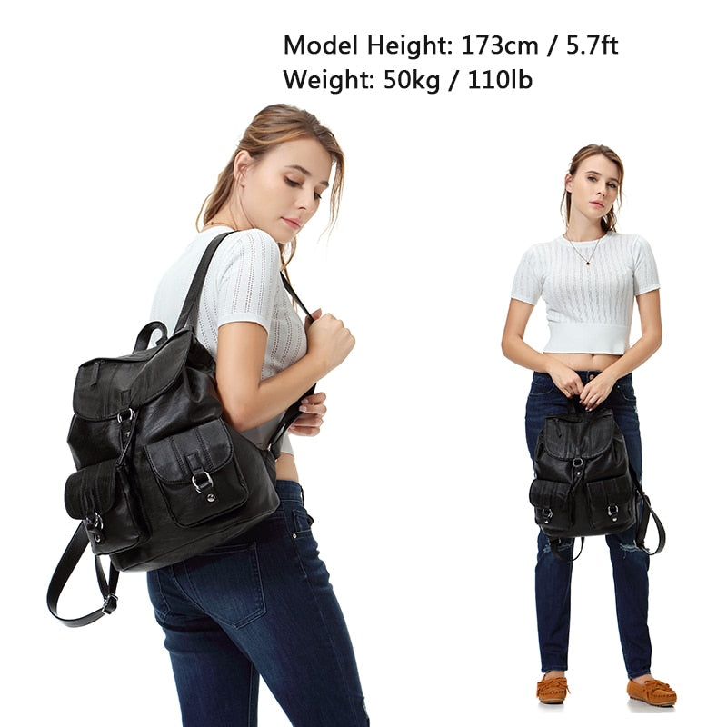 Mochila VASCHY a la moda, monedero para mujer, mochilas escolares elegantes con cordón y dos bolsillos delanteros, mochila de cuero suave para la universidad