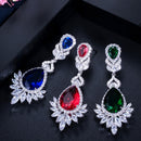 BeaQueen Luxury Royal Blue Water Drop CZ Crystal Women Wedding Jewelry Long Bridal Earrings with Clear Cubic Zirconia E081