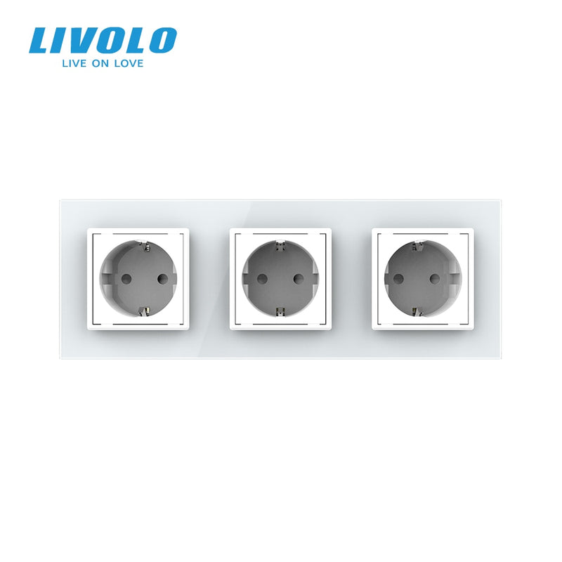 Livolo New EU Standard Power Socket, Outlet Panel, Triple Wall Power Outlet Without Plug,Toughened Glass C7C3EU-11/2/3/5