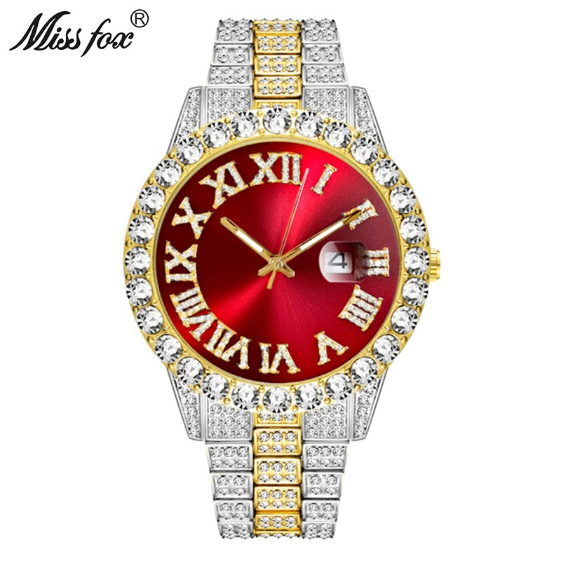 Reloj MISSFOX para hombre 2020, los más vendidos, marca de lujo, esfera azul, oro, relojes de moda para hombre, pulsera grande de diamantes, reloj de lujo para hombre