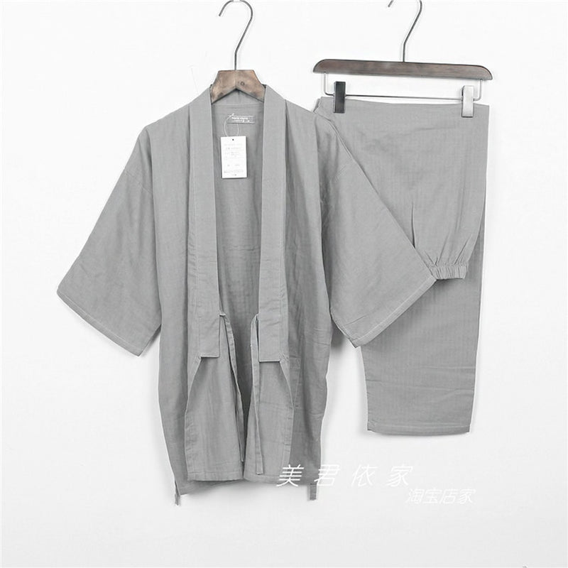 Kimono japonés de algodón, ropa de dormir para hombres samurái, camisetas Haori + Pantalones, conjunto de ropa, pijama Yukata tradicional, camisón Jinbei