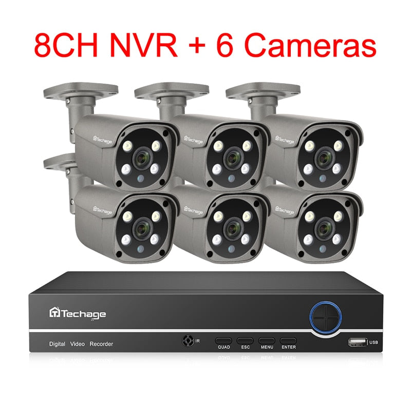Techage Überwachungskamerasystem 8CH 5MP HD POE NVR Kit CCTV Zwei-Wege-Audio-AI-Gesichtserkennung Outdoor-Videoüberwachung IP-Kamera-Set