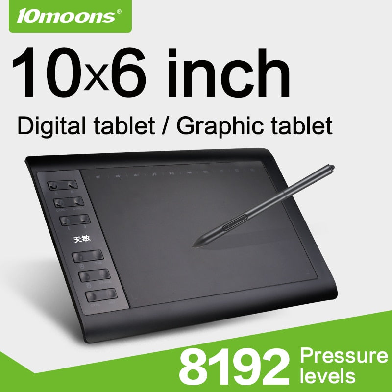 10moons 10x6 pulgadas tableta de dibujo gráfico 8192 niveles tableta Digital sin necesidad de pluma de carga