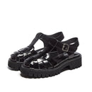 Sandalias de cuña con plataforma Meotina, zapatos de tacón medio de cuero auténtico, calzado femenino con correa en T y punta redonda, sandalias con hebilla, novedad de verano en negro