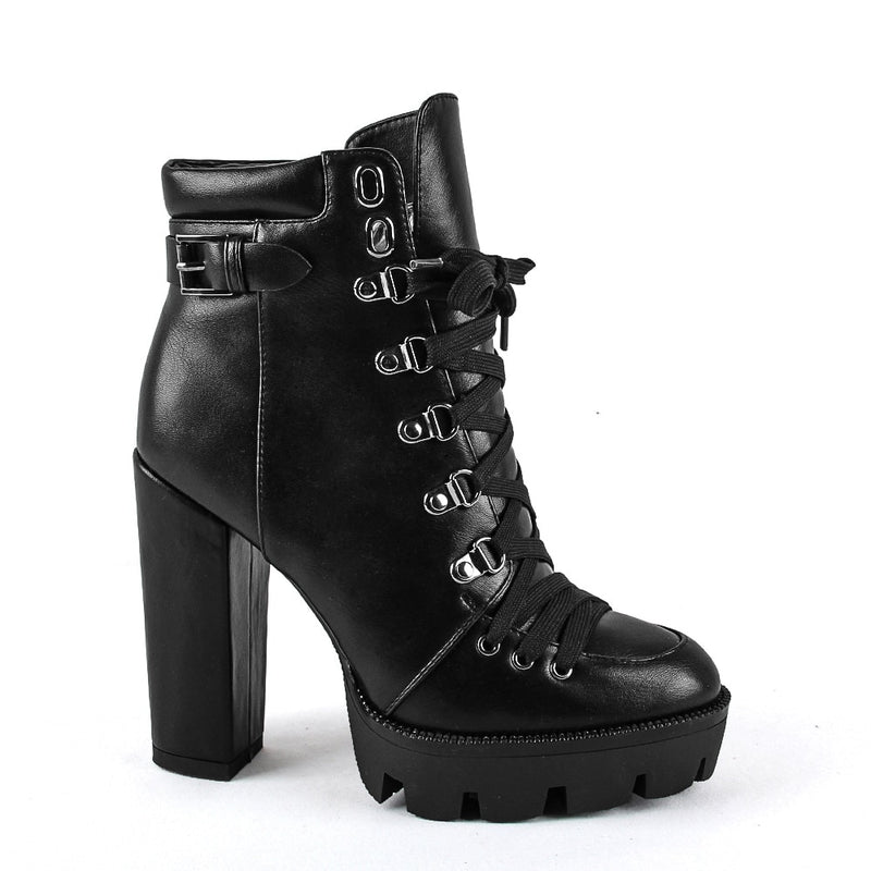 Perixir, botines de plataforma a la moda para mujer, primavera otoño 2020, cuero negro, botas de tacón grueso de 12cm, botas para mujer trabajadora