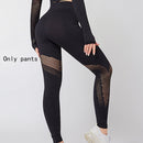 Yoga Sets Women Gym Clothes Seamless Long Sleeve Crop Tops Mesh Sports Leggings Running Workout High Waist Pants Fitness Wear