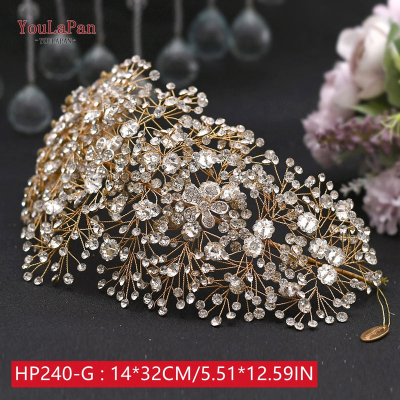 YouLaPan HP240 Golden Bride Hair Accessories Crystal Headband Woman Wedding Hair Jewelry Rhinestone Bridal Tiara and Headdress