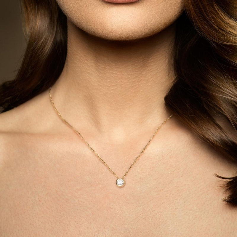 VISTOSO Gold Pendant For Women Pure 14K 585 Rose/white Gold Illusion-Set Miracle Plate Diamond Pendant Round Circle Fine Jewelry