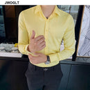 40kg-75kg Small Asian Size Fashion New Mens Shirt Korea Styles Long Sleeve Slim Fit Yellow Green White Casual Social Shirts